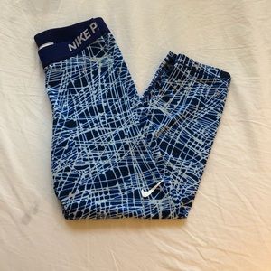 Nike Pro Blue and White 3/4 Leggings